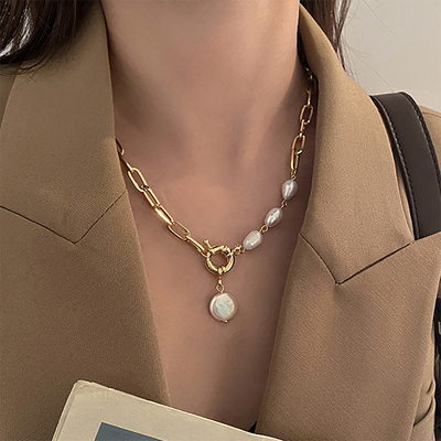 IFMIA 2021 Trend Pearl Thick Chain Pendant Necklace for
