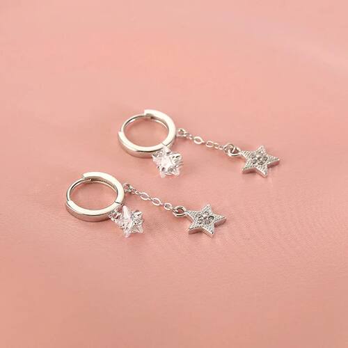 1PC Elegant Sterling Silver Pentagram Zircon Tassels Star