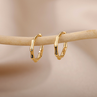 Stainless Steel Bamboo Hoop Earrings For Woman Cute Korean