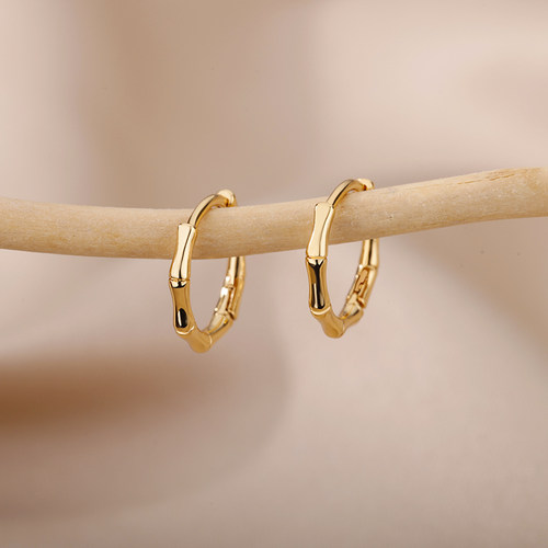 Stainless Steel Bamboo Hoop Earrings For Woman Cute Korean
