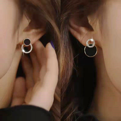 Asymmetric Black Round Stud Earrings Exquisite Small