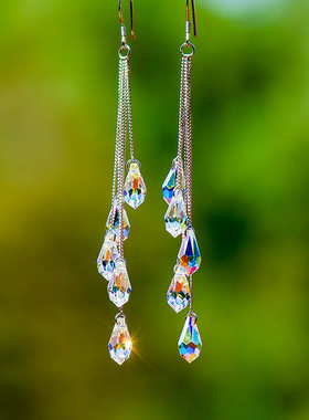 2023 Fashion Crystal Water Drop Tassel Earrings for Women