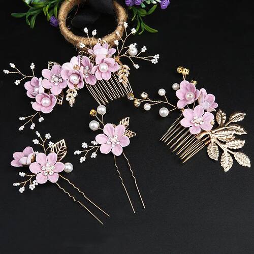 Korean-Style Bridal Wedding Hair Accessories, Blue, Purple,