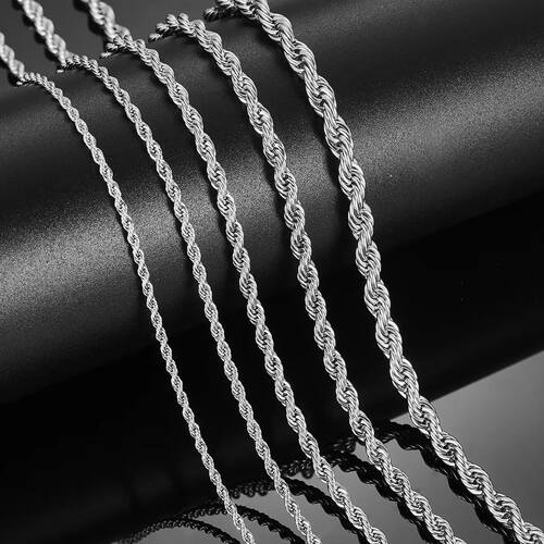 Men's Stainless Steel Punk Twist Rope Chain Necklace for