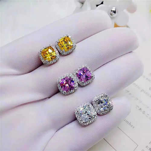 2023 Female Yellow Pink Stone Earrings Fashion Silver