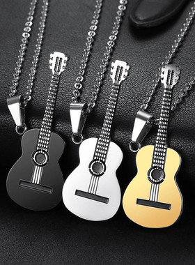 High Quality Stainless Steel Guitar Shape Pendant Necklaces