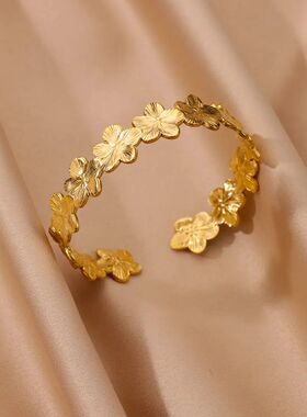 Flower Bracelet Bangle for Women Gold Color Flora Stainless