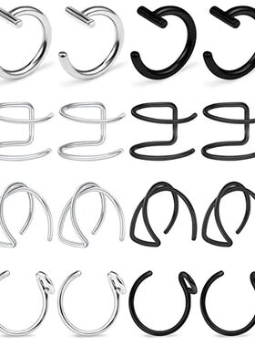 2-16Pcs Fake Lip Rings T Shaped Stainless Steel Gothic Clip
