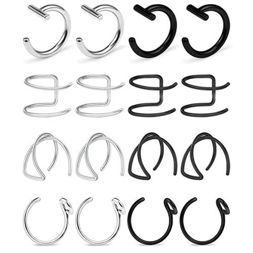 2-16Pcs Fake Lip Rings T Shaped Stainless Steel Gothic Clip
