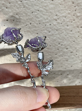 2023 New Punk 925 Silver Needle Metal Barbed Rose Flower