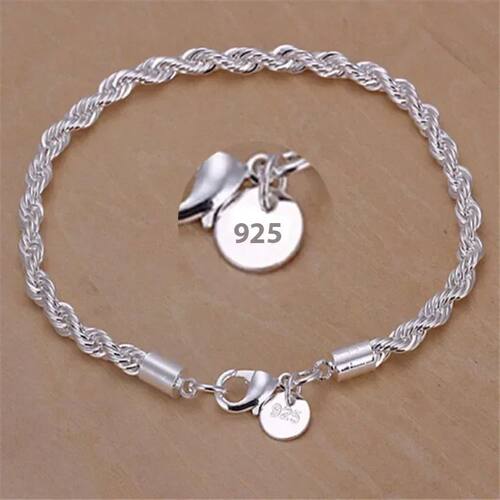 Sterling Silver Bracelet 4mm20cm Flat Side Chain Lobster