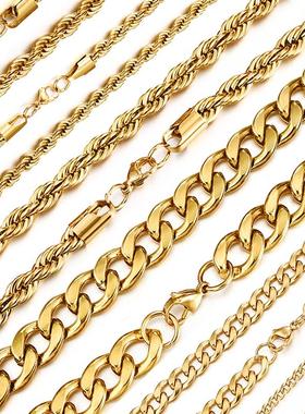 Gold Color Solid Chain Necklace Stainless Steel Link Choker