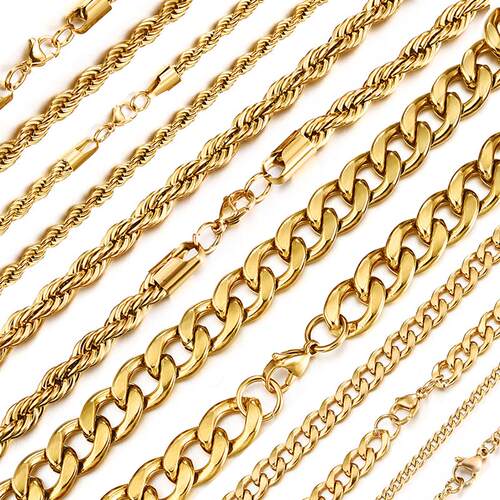 Gold Color Solid Chain Necklace Stainless Steel Link Choker