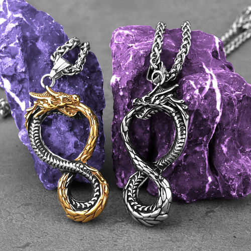 Stainless Steel Norse Dragon Necklace for Men Vintage