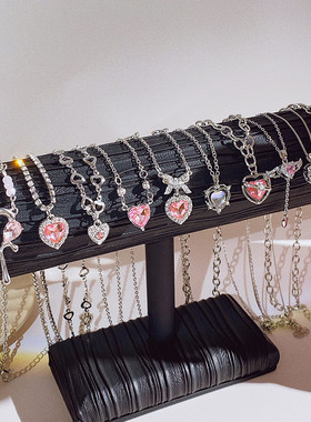 Fashion Peach Heart Water Drop Pendant Necklace Pink