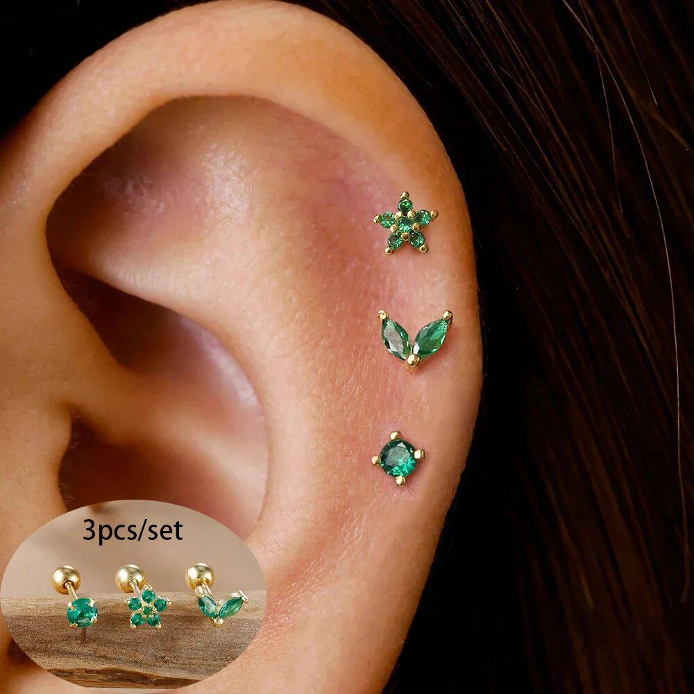3PCS Women's Fashion Trendy Stainless Steel Flower Small