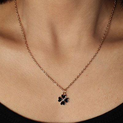 Simple Style Black Color Enamel Clover Necklaces & Pendants