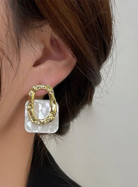 Korea Acrylic Resin Geometric Square Hanging Stud Earrings