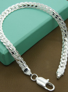 925 Sterling silver Classic flat sideways chain Bracelets