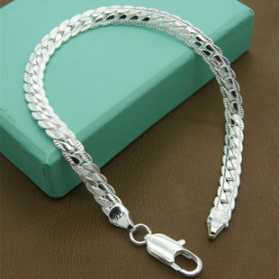 925 Sterling silver Classic flat sideways chain Bracelets
