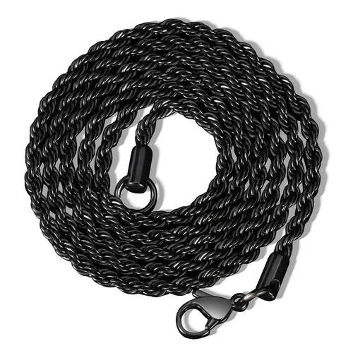 2-6MM Classic Black Twisted Rope Chain Necklace For Men