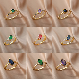 Stainless Steel BirthStone Rings For Women Gold Color