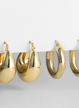 Smooth Round Chunky Hoop Earrings for Women Girls Gold