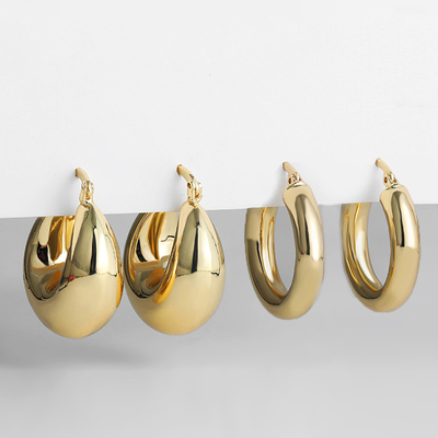 Smooth Round Chunky Hoop Earrings for Women Girls Gold