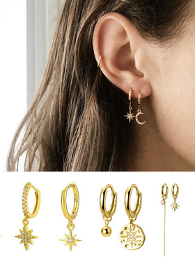 925 Sterling Silver Star Hoop Earring for Women Gold Huggie