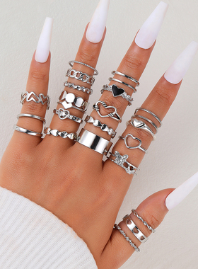 Vintage Silver Color Heart Butterfly Rings Set for Women