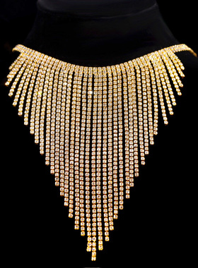 Bling Full Rhinestone Long Tassel Chain Choker Collar