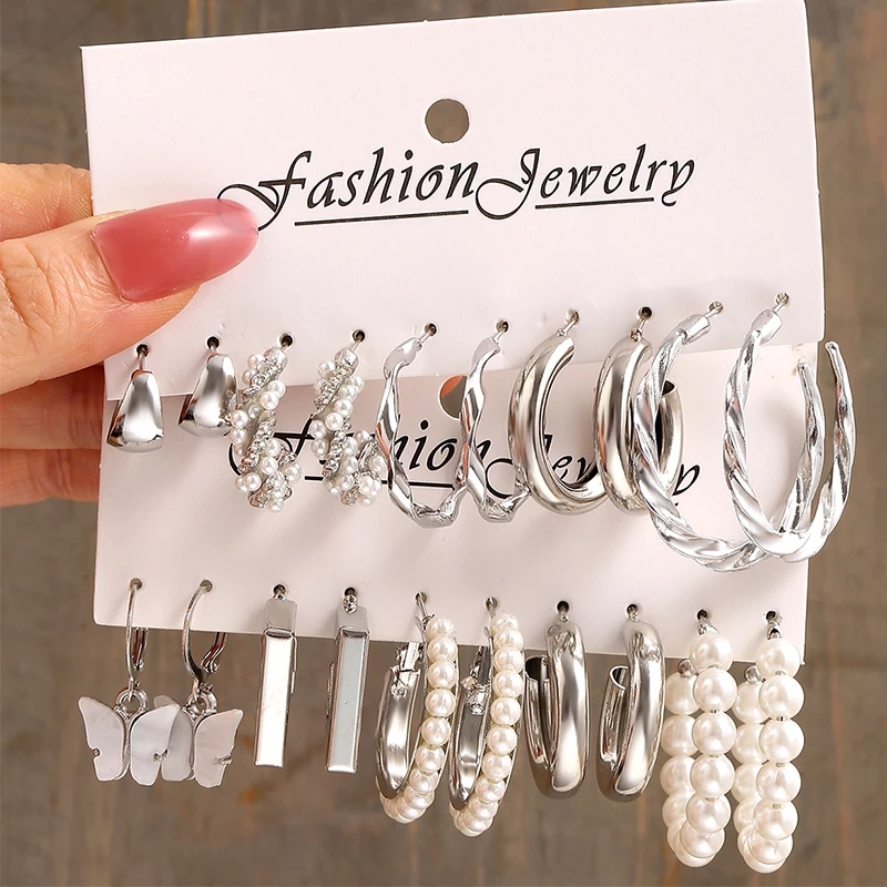 Silver Color Butterfly Earrings Set For Women Girls Vintage
