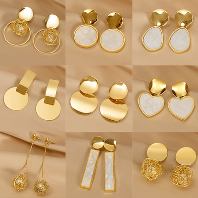 Korean Fashion Statement Metal Geometric Earrings For Women