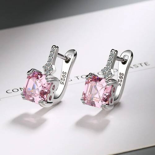 Silver Color Square Zircon Earrings for Women Girl Simple