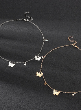 Fashion Dainty Star Butterfly Necklace For Women Silver