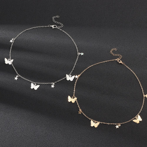Fashion Dainty Star Butterfly Necklace For Women Silver