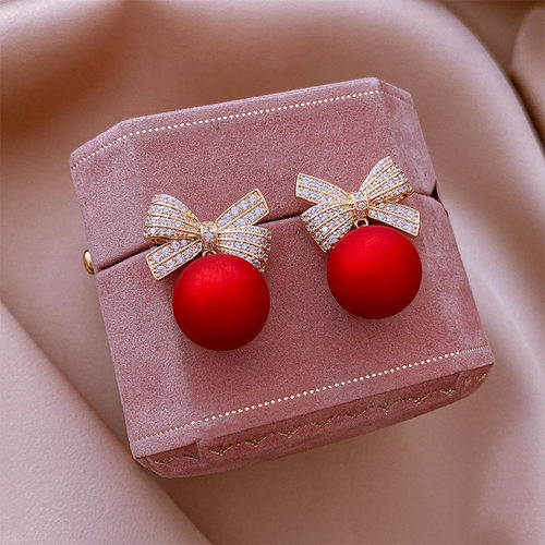 2023 Gold Color Zircon Bowknot Stud Earrings For Women
