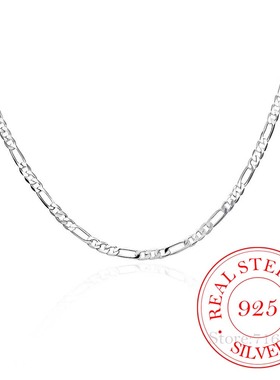 40-75cm 925 Stamp Silver Color 4mm Figaro Chain Necklace