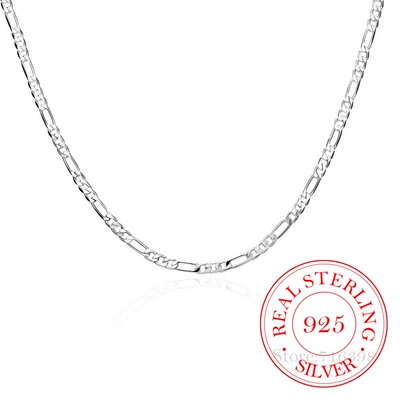 40-75cm 925 Stamp Silver Color 4mm Figaro Chain Necklace