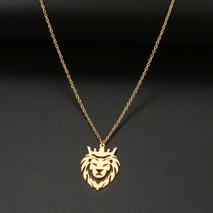 Stainless Steel Necklaces Crown Lion King Animal Pendant