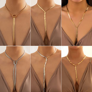 Ingemark Kpop Adjustable Flat Snake Long Chain Necklace for