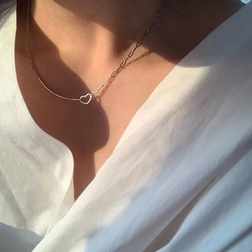 Silver Color Love Asymmetric Chain Necklace for Women Sweet
