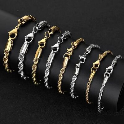 2-6MM Stainless Steel Chain Bracelet For Women Men Gold