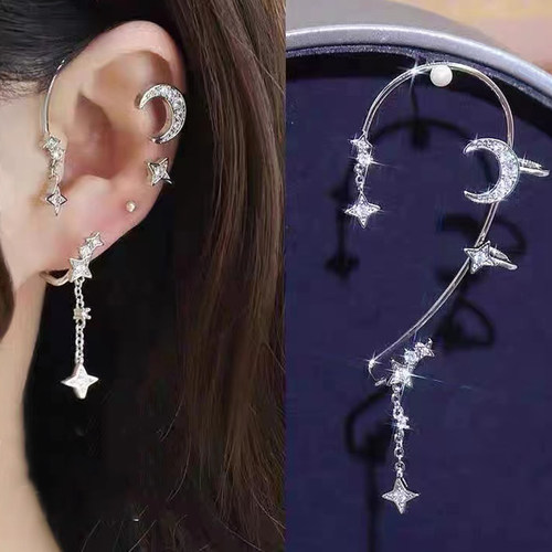 1 Pc Hot Sale Sweet Inlay Zircon Moon Star Ear Bones Clip
