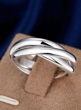 925 Sterling Silver Three Round Woman Rings Fine Jewelry