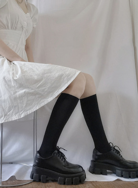 Solid Long Stockings Women Thin High Knee Socks Japan Black