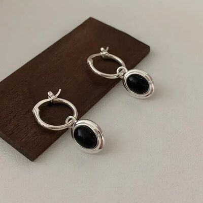 Sterling Silver Vintage Gold Round Earrings For Women Black