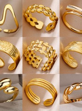 Rings Set for Women Men Stainless Steel Gold Color