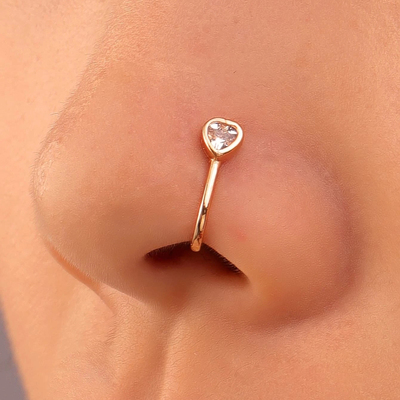 AIDE Fake Piercing Nose Ring Heart Shape Diamond-encrusted