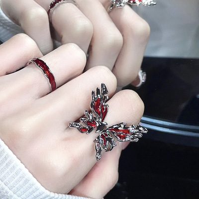 Punk Gothic Women's Red Butterfly Ring High Class Luxury